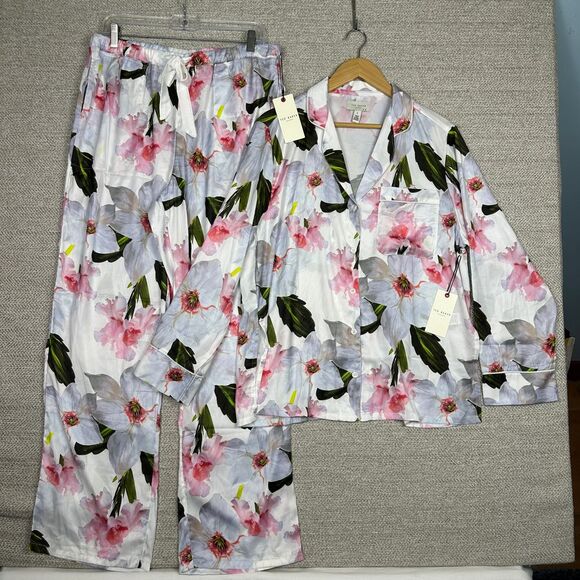 Ted Baker Other - Ted Baker London Sz L Pajama Set Satin Chatsworth Bloom Floral Pink Rose Cottage
